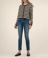 Cynia Stripe Buttoned Cardi Black + Beige