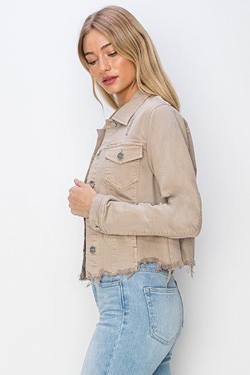 Irregular Fray Hem Jacket Taupe