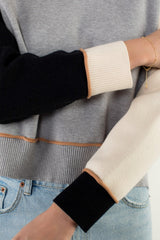Contrast Sleeves Colorblock Sweater Top Grey