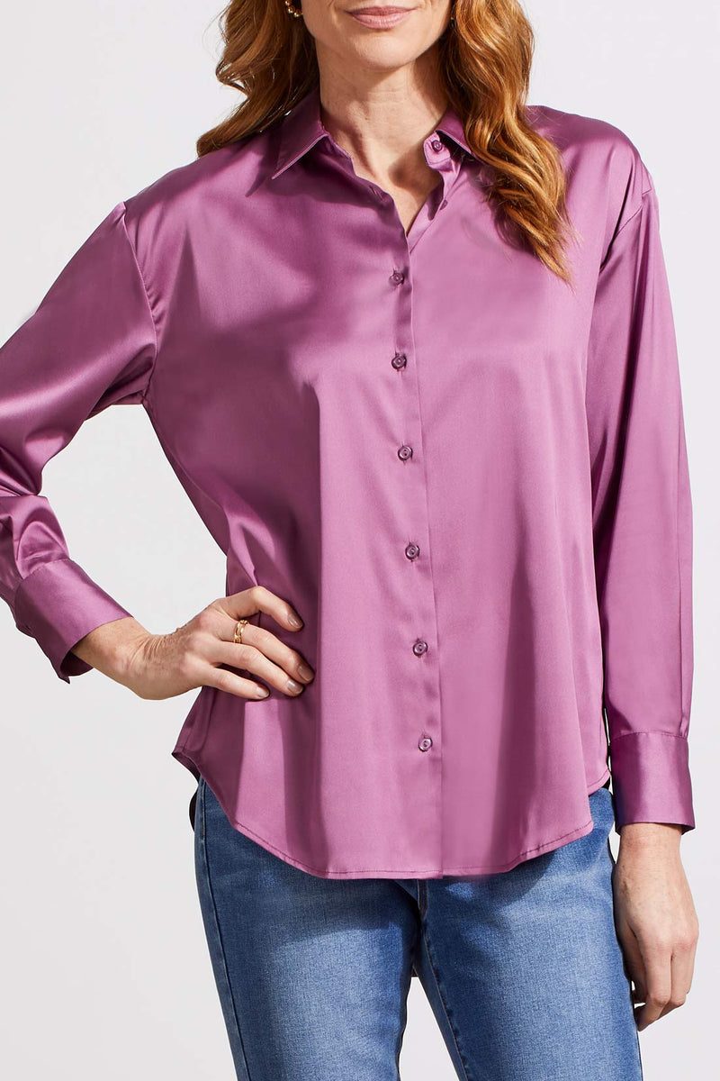 Flowy Satin Button Up Shirt Grape