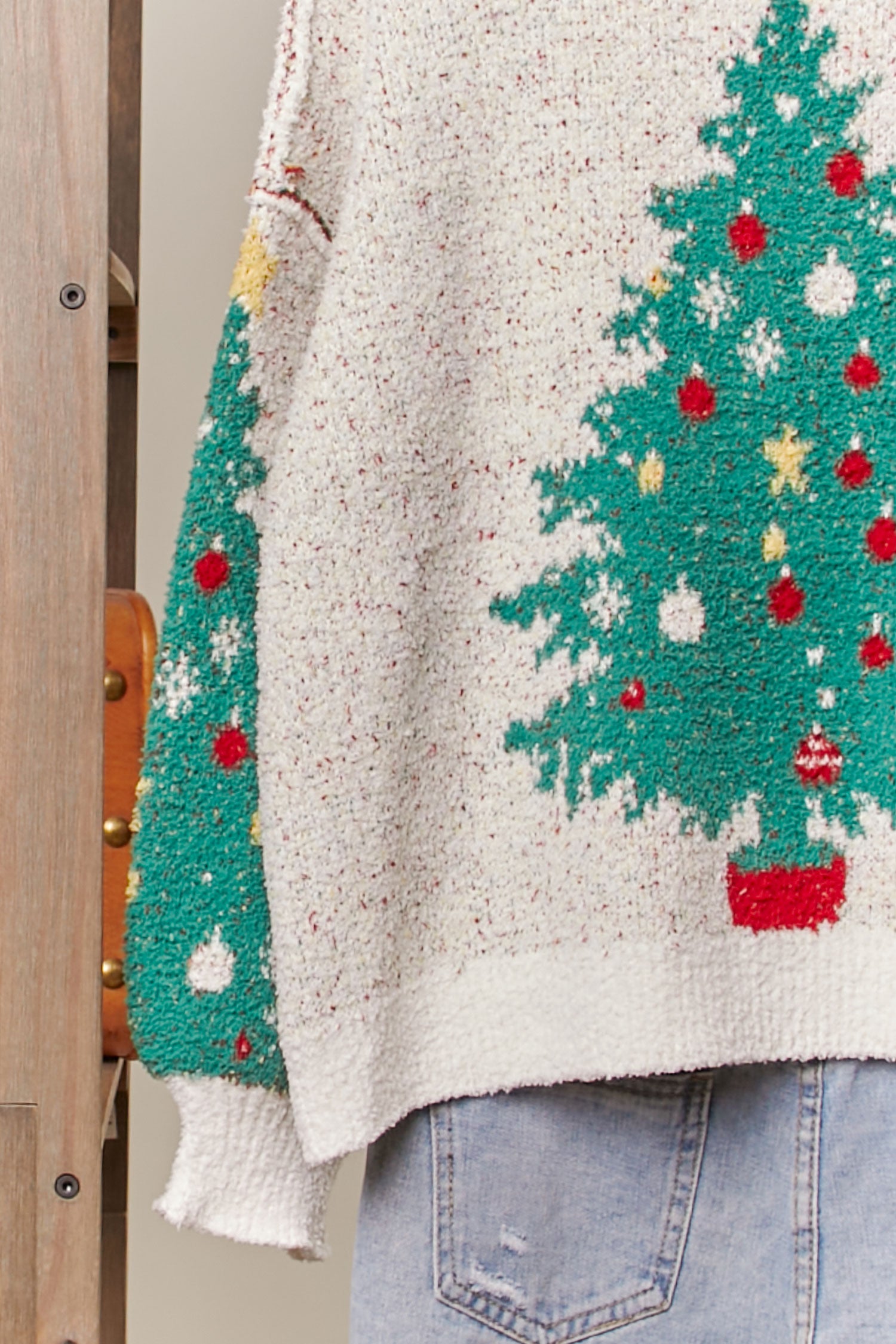 Christmas Tree Jacquard Knit Vneck Cardigan Multi