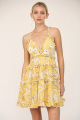 Tier Ruffle Merrow Edge Mini Dress Mustard Gold