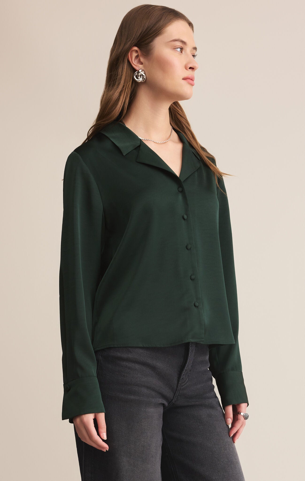 Ana Satin Top Garland Green