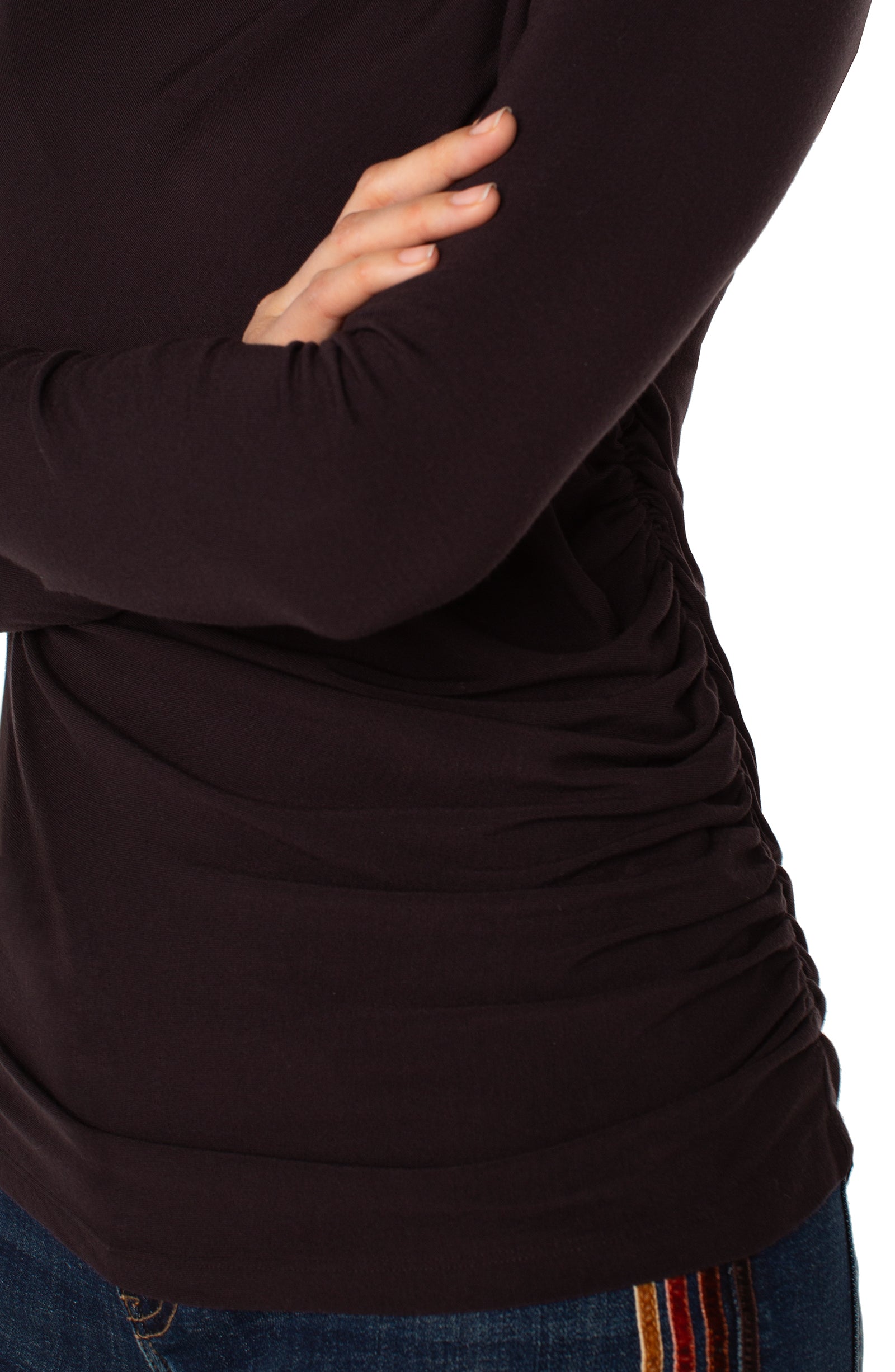 Shirred Detail Mock Neck Knit Top Java