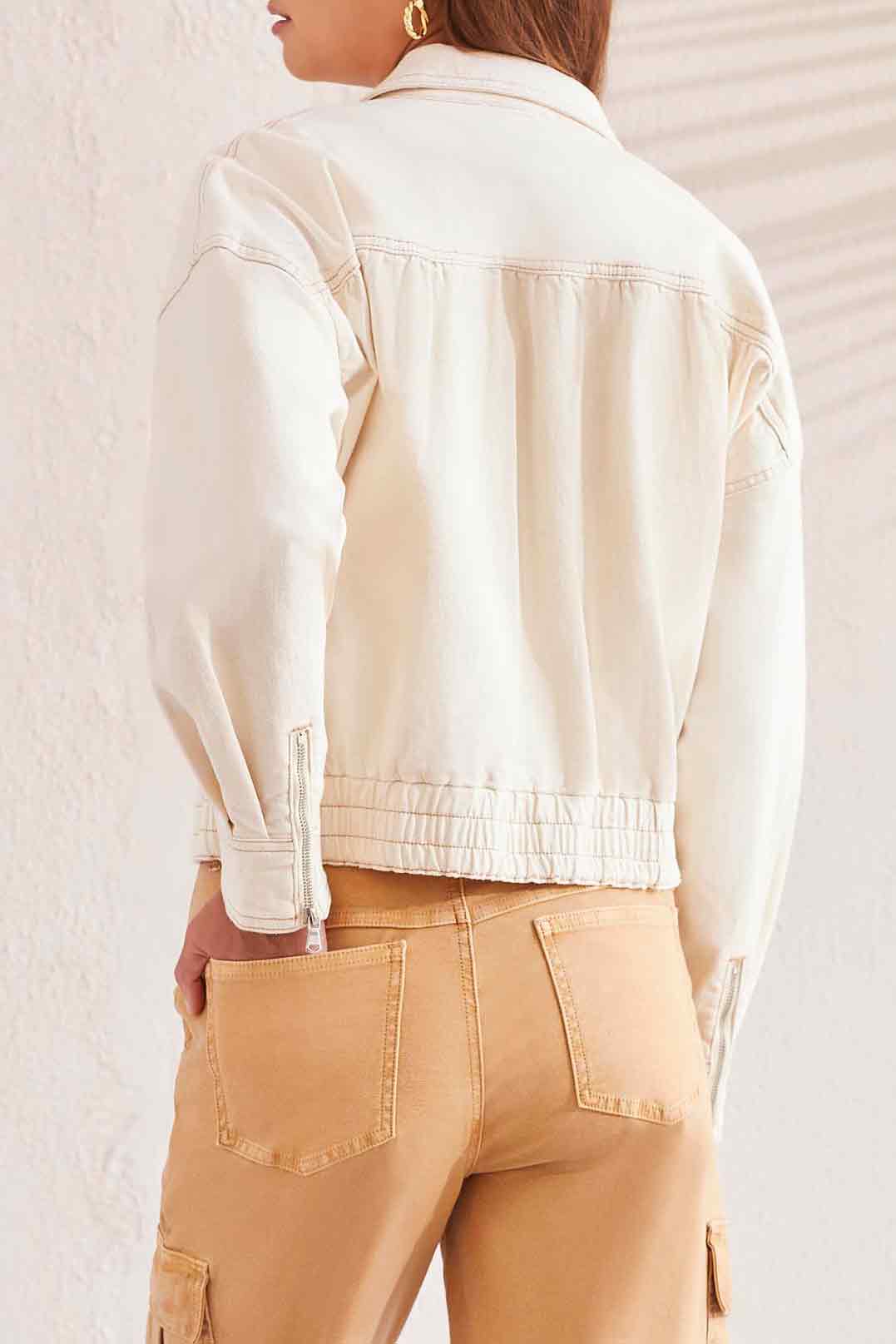 Smocked Waist Zip Cuff Jacket Ecru