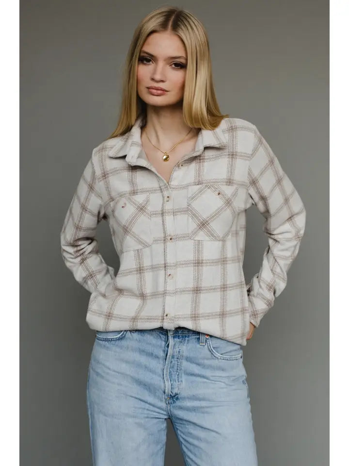 Plaid Super Soft  Button Up Lt. Tan + Brown