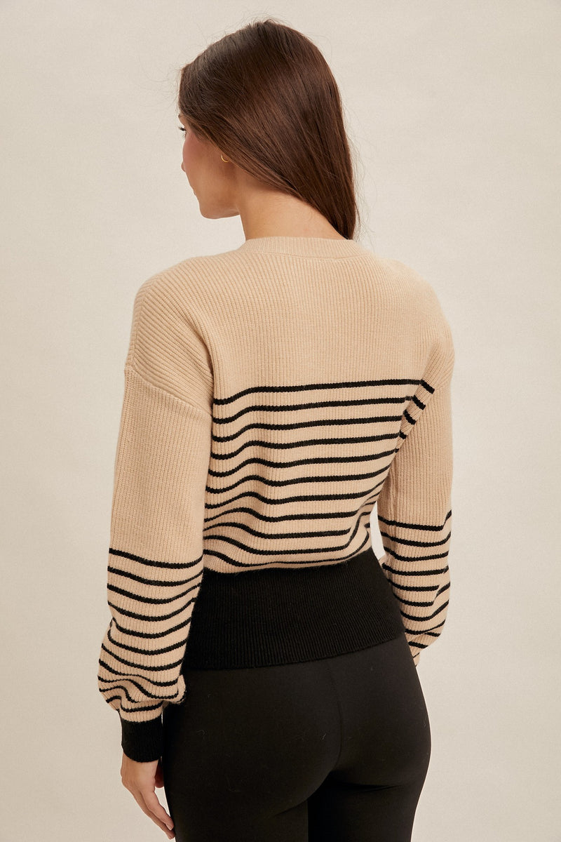 Button Bottom Stripe Detail Sweater