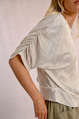 Metallic Detail Ruched Half Sleeve Top Off White