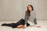 Contrast Mix Stripe Chunky Knit Asymmetric Sweater Black + White