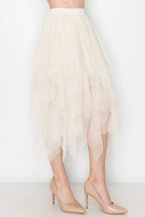Layered Mesh Midi Skirt Beige