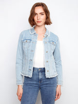 Fringe Edges Stretch Denim Jacket Bleach Blue