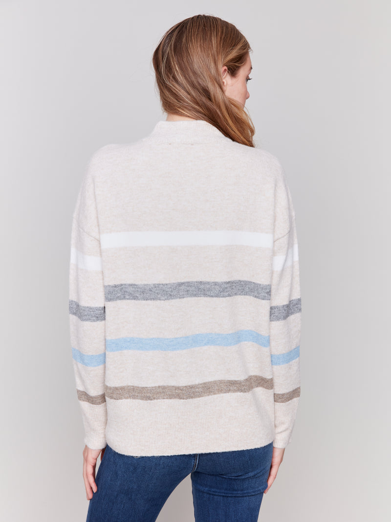 Printed Mock Neck Sweater Heather Beige