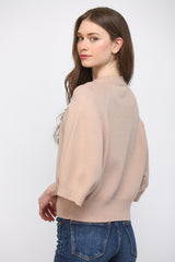 Raglan Wide Short Sleeve Crew Neck Sweater Taupe