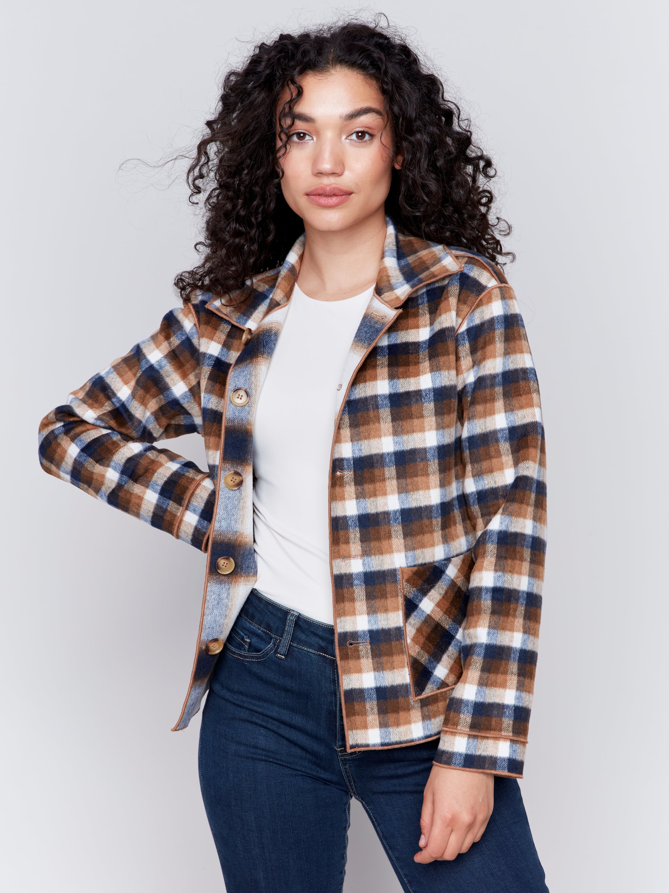 Reversible Plaid Oversized Jacket Truffle