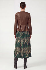 Leather Pleated Peplum Jacket Brown