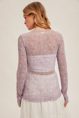 Ditsy Floral Mesh Cabbage Hem Layering Top Lavender