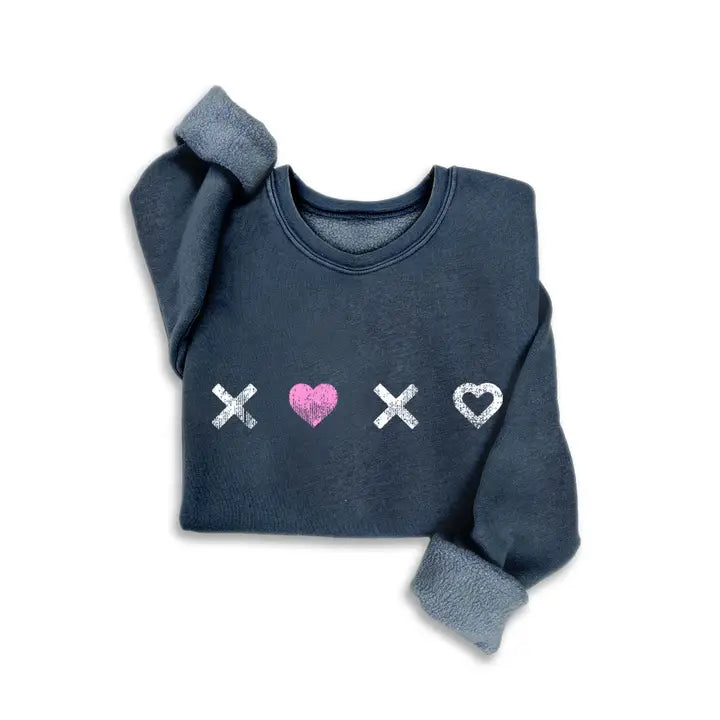XOXO Hearts Mineral Wash Sweatshirt Navy
