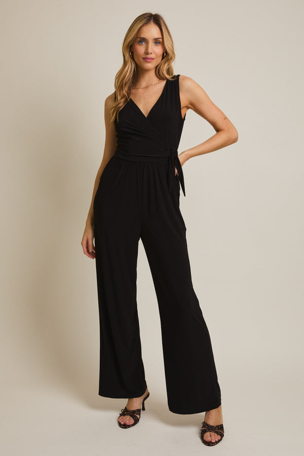 Sleeveless Wrap Tie Jumpsuit Black
