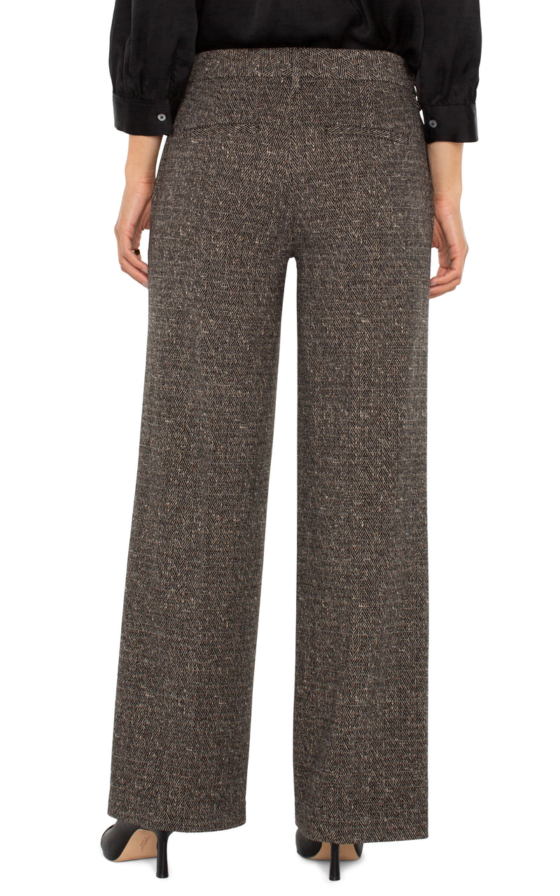 Kelsey 31" Wide Leg Printed Trouser Black + Tan Herringbone