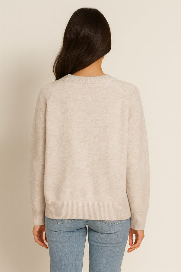 Fuzzy Beagle Pullover Sweater Taupe