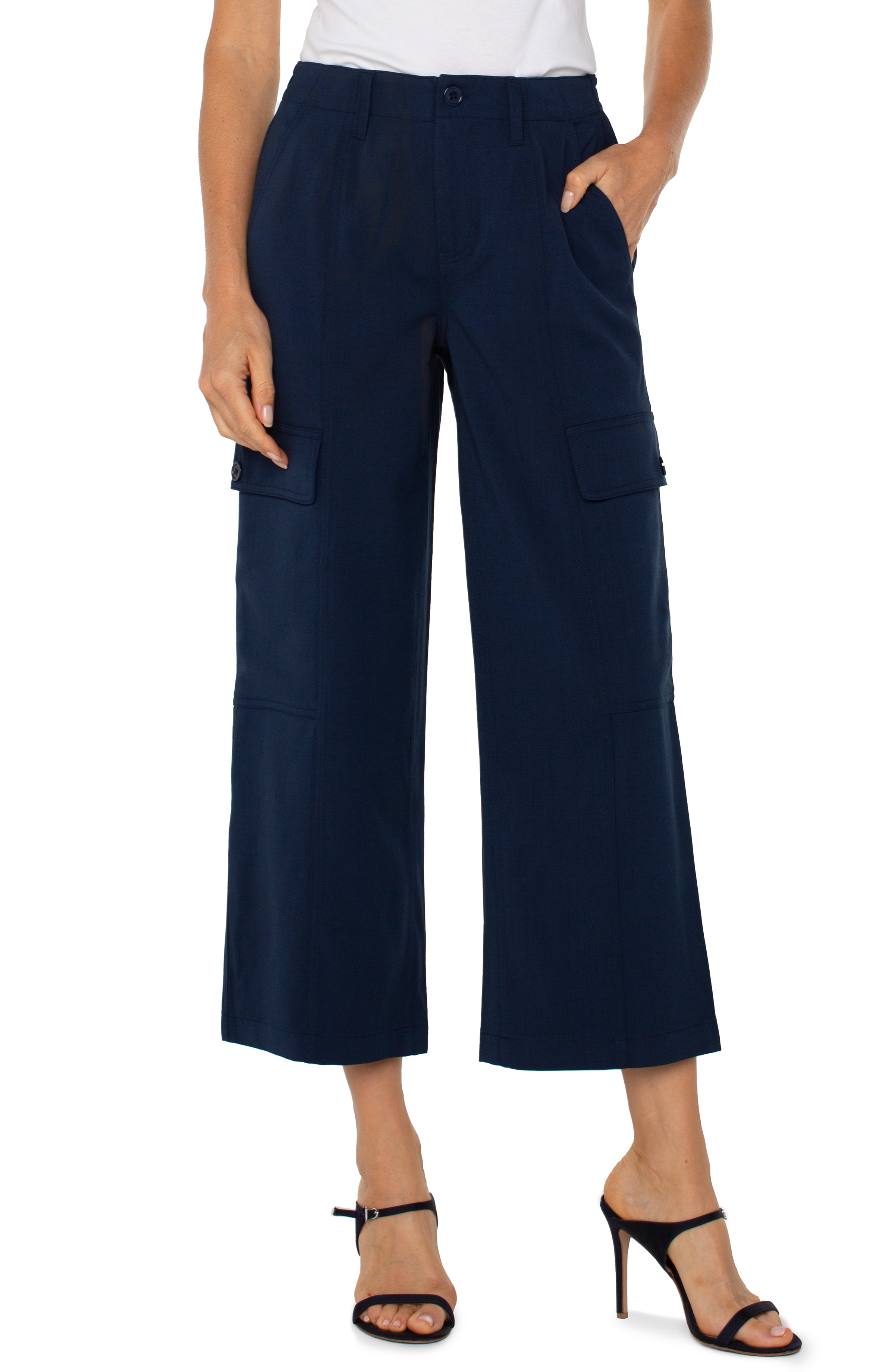 Hi Rise Cargo Crop Straight Pants Dark Navy