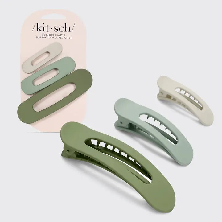 Recycled Plastic Matte Flat Lay Claw Clip - 3pc Eucalyptus