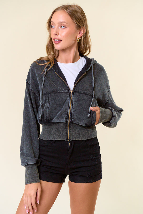 Vintage Washed Terry Zip Up Hoodie