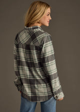 Button Up Plaid Shirt Charcoal + Green