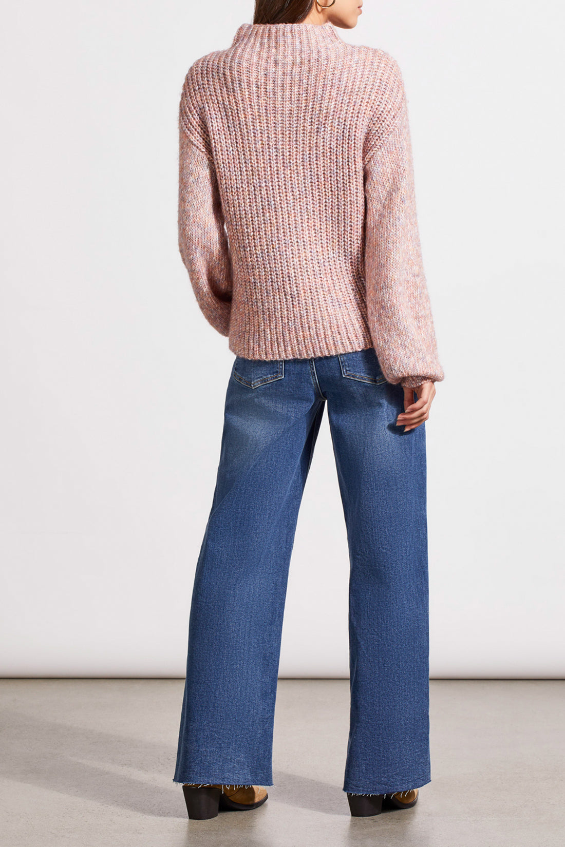 Funnel Neck Oversize Cable Knit Confetti Sweater Deep Rose