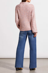 Funnel Neck Oversize Cable Knit Confetti Sweater Deep Rose