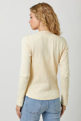 Washed Thermal Henley Top Almond