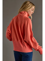 Cropped Funnel Neck 1/4 Zip Sweatshirt Coral