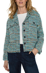 Button Front Boxy Shacket Ocean Boucle