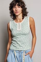 Vintage Mini Floral Henley Tank Mint