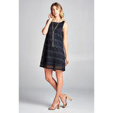 Diamond Pattern Lace Sleeveless Dress Black