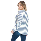 Dolman Zipper Top Denim Textured Stripe