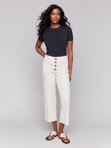 Flex Front Button Fly Straight Crop Pants Natural