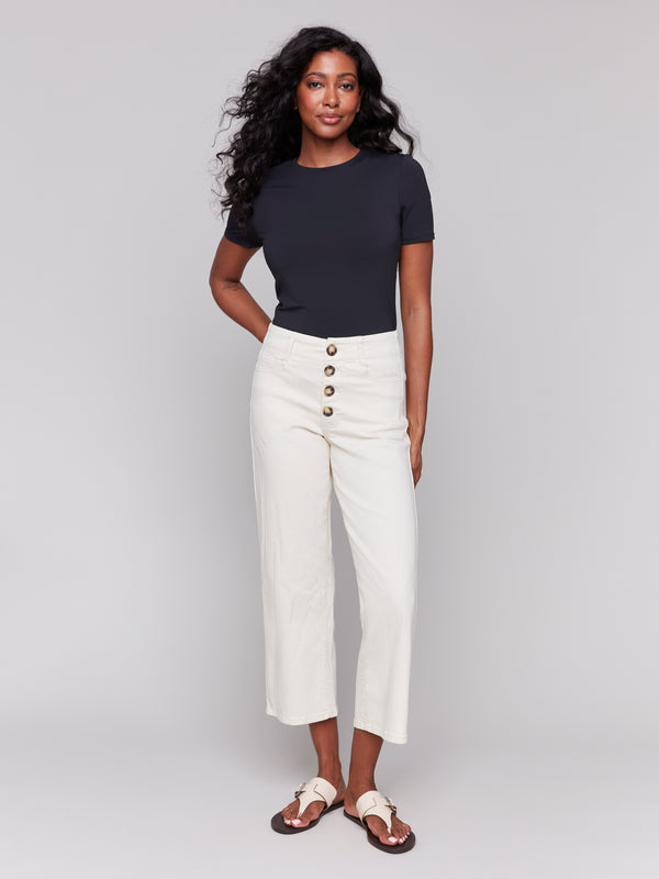 Flex Front Button Fly Straight Crop Pants Natural