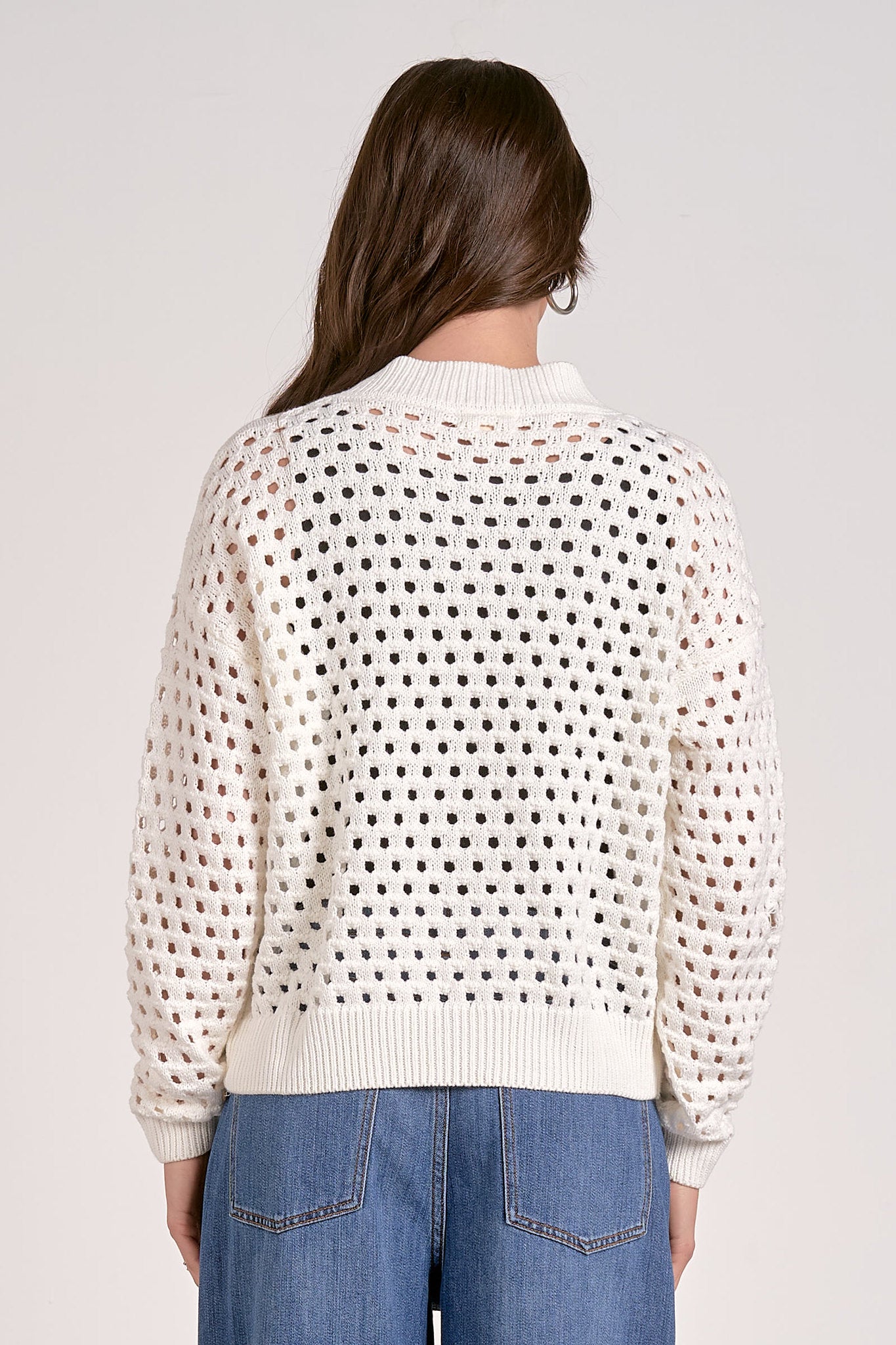 Open Net Knit Zip Zip Sweater White