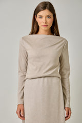 Boat Neck Wool Blend Essential Top Oatmeal