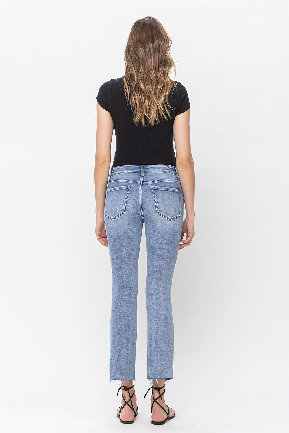 Distressed Raw Hem Mid Rise Kick Flare Jeans Triumph