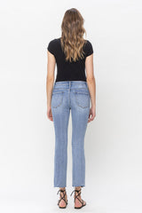Distressed Raw Hem Mid Rise Kick Flare Jeans Triumph