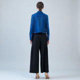Liquid Leather Zip Cuff Moto Waist Jacket Cobalt Blue
