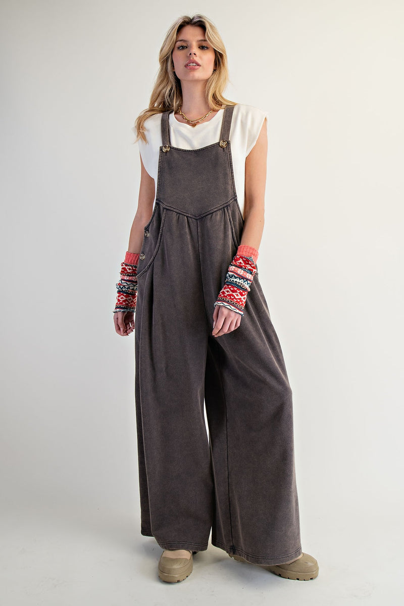 Washed Terry Knit Wide Leg Jumpsuit Ash
