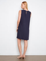 Solid Side Button Detail Sleeveless Shift Dress Navy