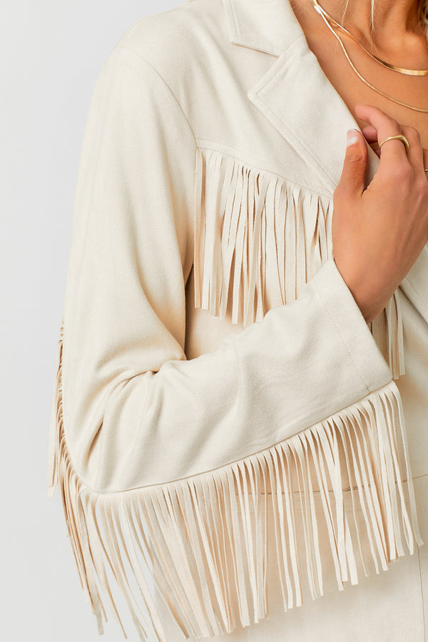 Suede Fringe Patch Pocket Blazer Ivory