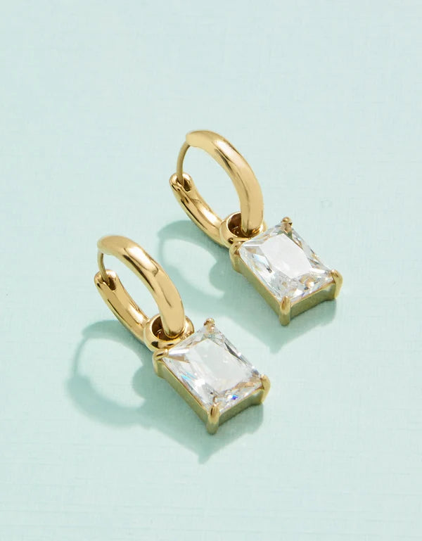 Cubic Zirconia Emerald Drop Convertible Hoop Earrings - Gold
