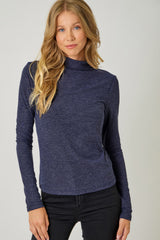 Knit Mock Neck Long Sleeve Top Midnight Blue