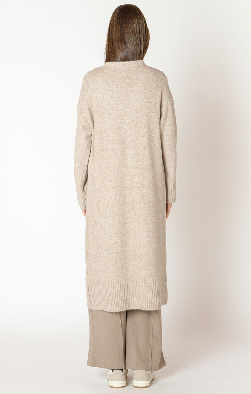 Longline Open Cardigan Heather Oatmeal