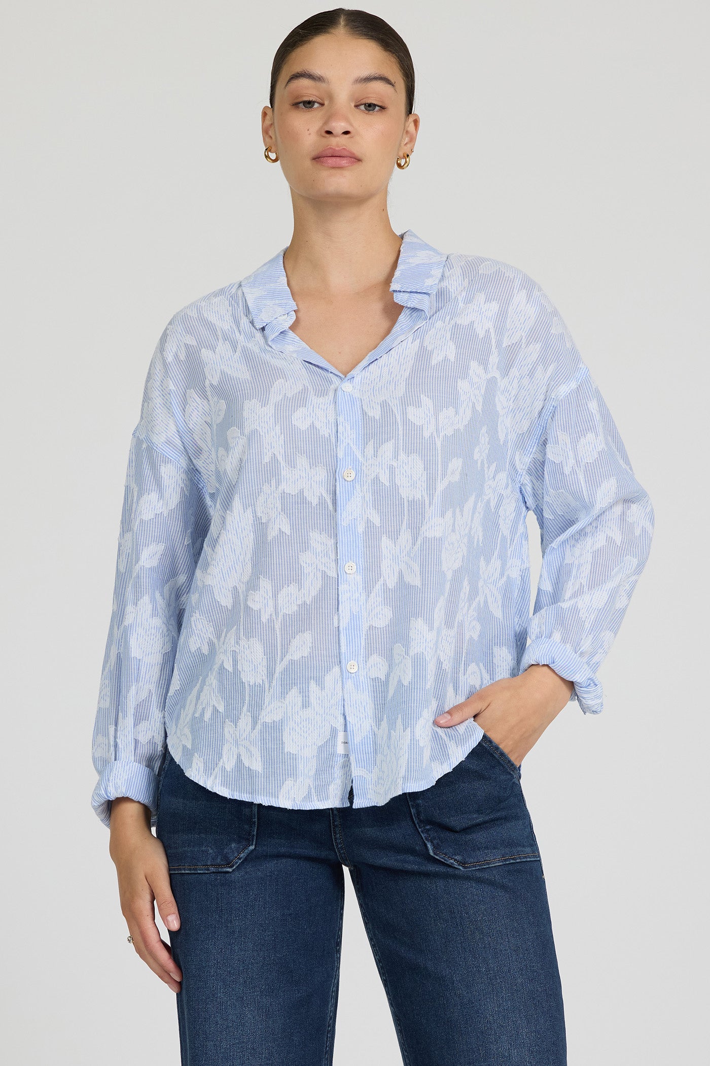 Adrianna Burnout Button Down Shirt Floral Burnout